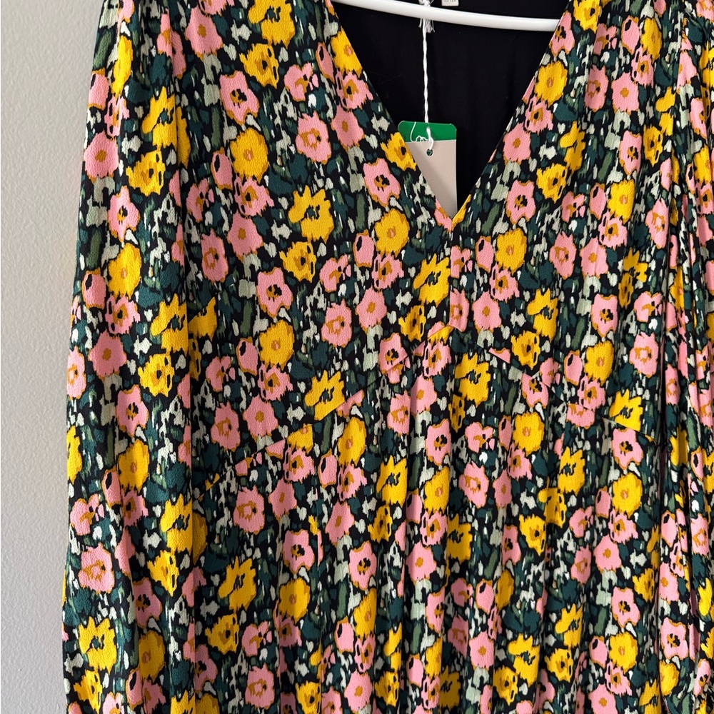 Boden Floral Long Sleeve Dress - Yellow, Pink, Green